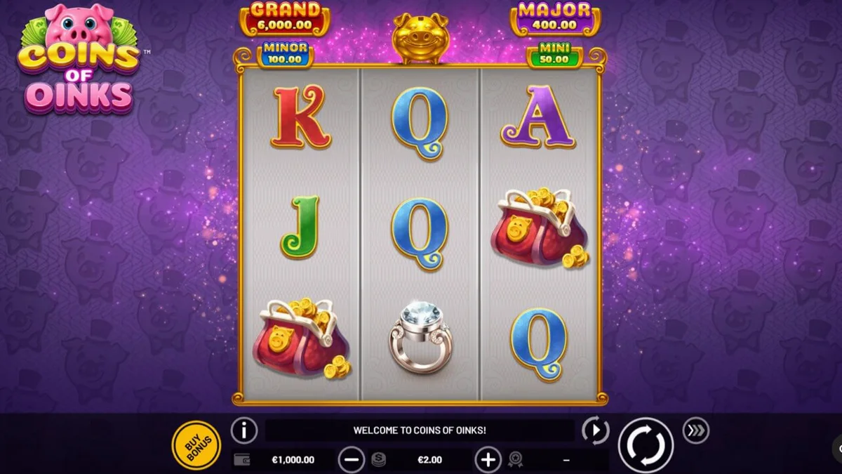 Tampilan visual mewah dari slot Coins of Oinks dengan tema babi kaya raya