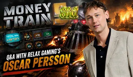 Tampilan layar utama slot Money Train 5 dengan tema kereta api dan karakter-karakter unik.